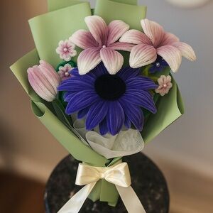 Handcrafted Floral Bouquet with Purple and Pink Flowers
